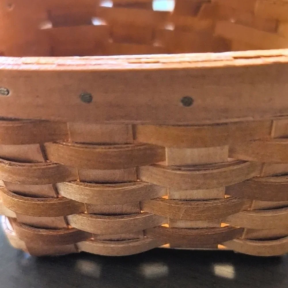 Brown Woven Basket with Handle and Rim Accents